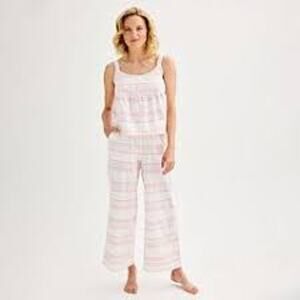 Striped Pajama Set Womens Size Large Tank Top and Wide Leg Pants Cotton Set